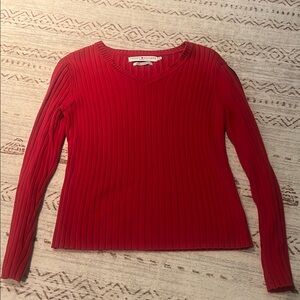 Tommy Hilfiger Red Ribbed Sweater with Stripe Detail